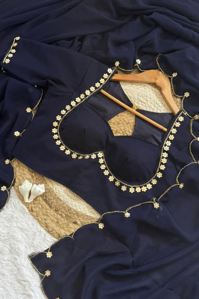 esigner Readymade Blouse with Khatali Handwork & Moti | Size 38 - Rosepetals Luxe