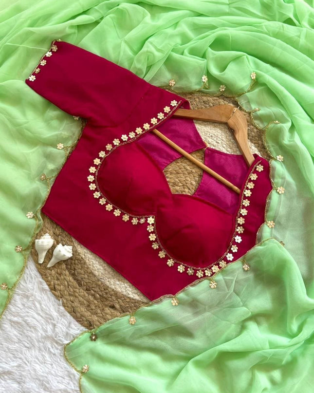esigner Readymade Blouse with Khatali Handwork & Moti | Size 38 - Rosepetals Luxe