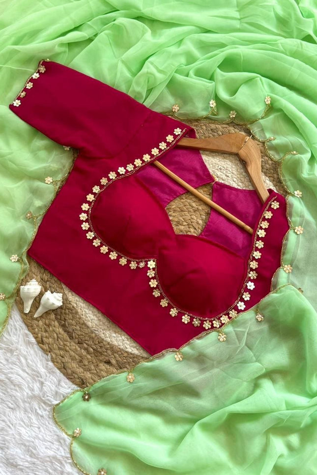 esigner Readymade Blouse with Khatali Handwork & Moti | Size 38 - Rosepetals Luxe
