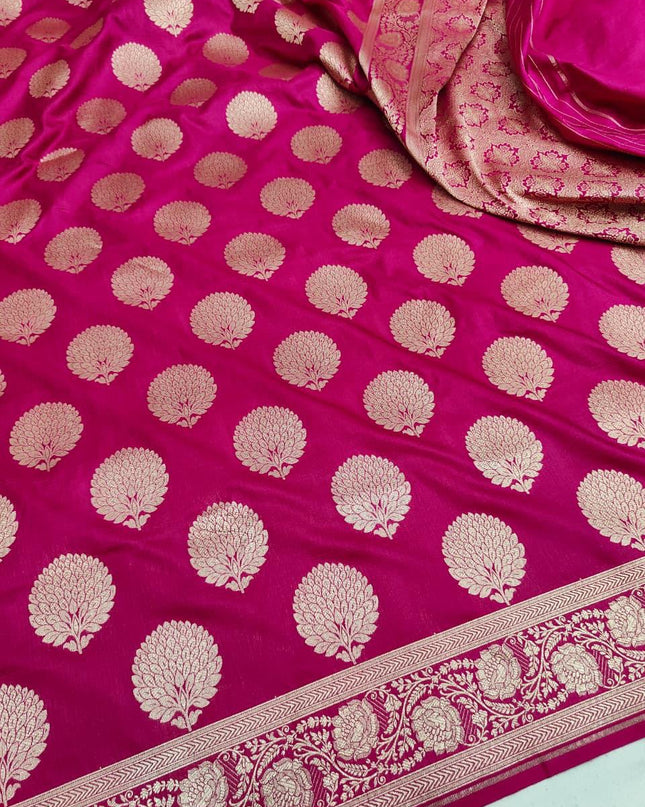 Exclusive Pure Banarasi Handloom Katan Silk Golden Zari Weaved Saree | Silkmark Certified - Rosepetals Luxe