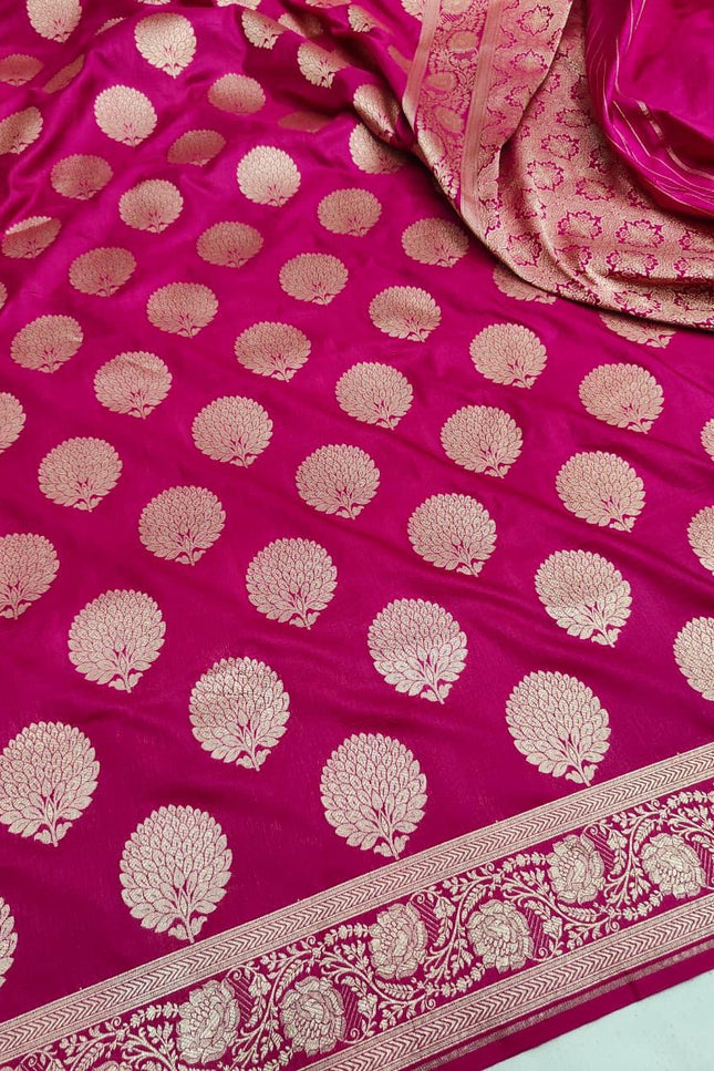 Exclusive Pure Banarasi Handloom Katan Silk Golden Zari Weaved Saree | Silkmark Certified - Rosepetals Luxe