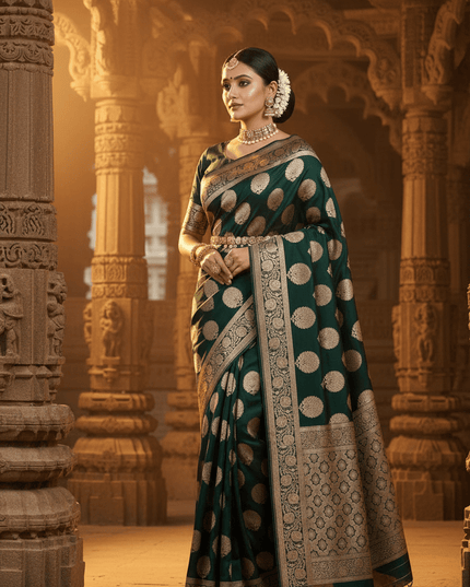 Exclusive Pure Banarasi Handloom Katan Silk Golden Zari Weaved Saree | Silkmark Certified - Rosepetals Luxe