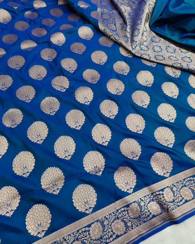 Exclusive Pure Banarasi Handloom Katan Silk Golden Zari Weaved Saree | Silkmark Certified - Rosepetals Luxe