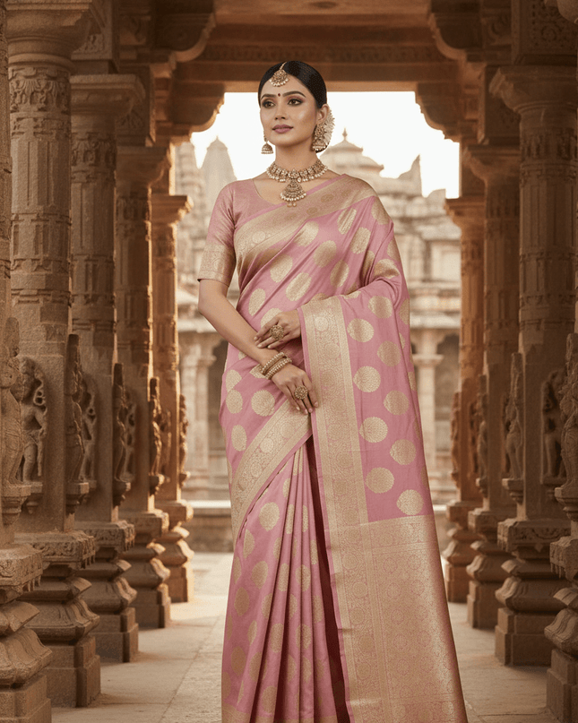 Exclusive Pure Banarasi Handloom Katan Silk Golden Zari Weaved Saree | Silkmark Certified - Rosepetals Luxe
