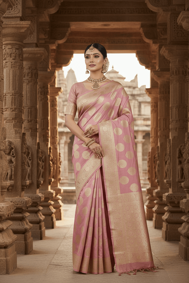 Exclusive Pure Banarasi Handloom Katan Silk Golden Zari Weaved Saree | Silkmark Certified - Rosepetals Luxe
