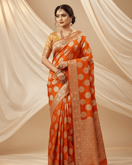 Exclusive Pure Banarasi Handloom Katan Silk Golden Zari Weaved Saree | Silkmark Certified - Rosepetals Luxe