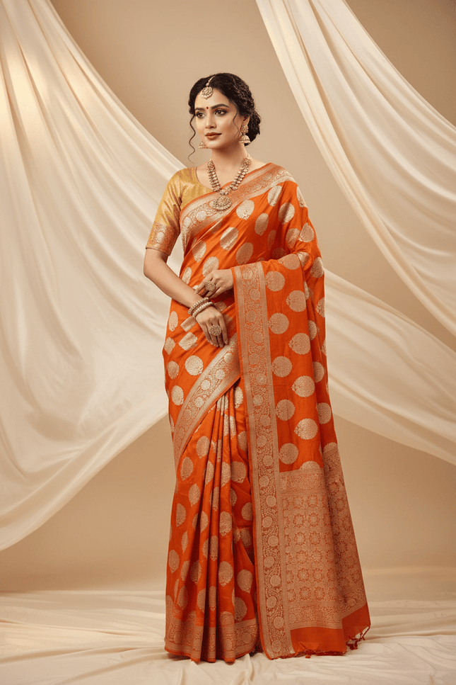 Exclusive Pure Banarasi Handloom Katan Silk Golden Zari Weaved Saree | Silkmark Certified - Rosepetals Luxe