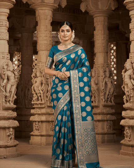 Exclusive Pure Banarasi Handloom Katan Silk Golden Zari Weaved Saree | Silkmark Certified - Rosepetals Luxe