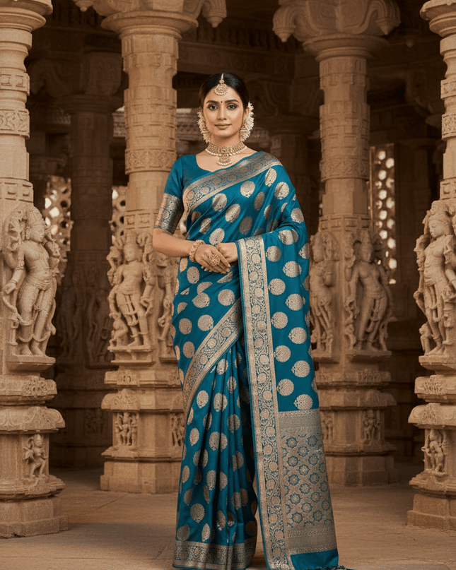Exclusive Pure Banarasi Handloom Katan Silk Golden Zari Weaved Saree | Silkmark Certified - Rosepetals Luxe