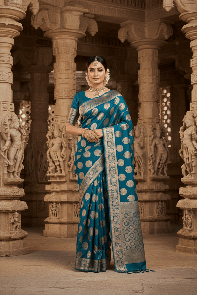 Exclusive Pure Banarasi Handloom Katan Silk Golden Zari Weaved Saree | Silkmark Certified - Rosepetals Luxe