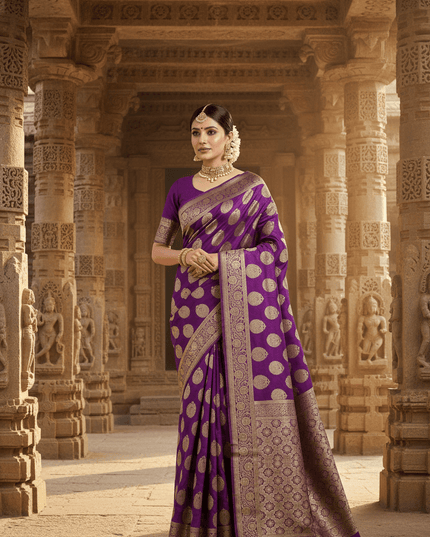 Exclusive Pure Banarasi Handloom Katan Silk Golden Zari Weaved Saree | Silkmark Certified - Rosepetals Luxe