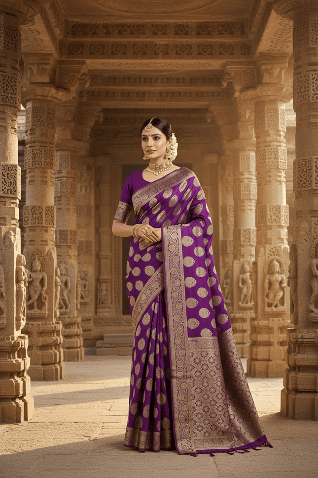 Exclusive Pure Banarasi Handloom Katan Silk Golden Zari Weaved Saree | Silkmark Certified - Rosepetals Luxe