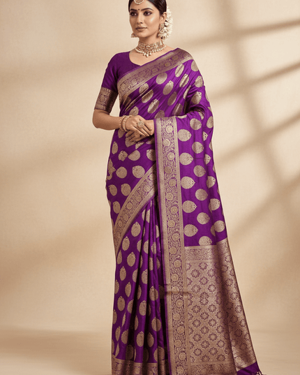 Exclusive Pure Banarasi Handloom Katan Silk Golden Zari Weaved Saree | Silkmark Certified - Rosepetals Luxe
