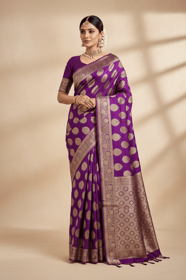 Exclusive Pure Banarasi Handloom Katan Silk Golden Zari Weaved Saree | Silkmark Certified - Rosepetals Luxe