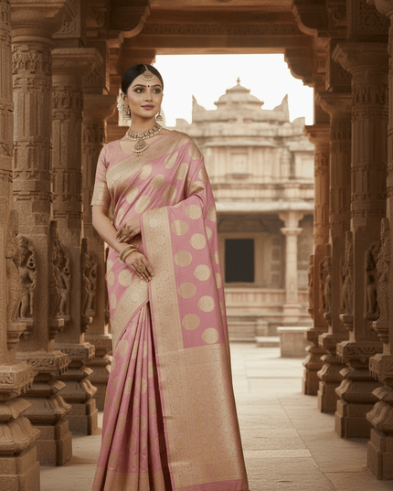 Exclusive Pure Banarasi Handloom Katan Silk Golden Zari Weaved Saree | Silkmark Certified - Rosepetals Luxe