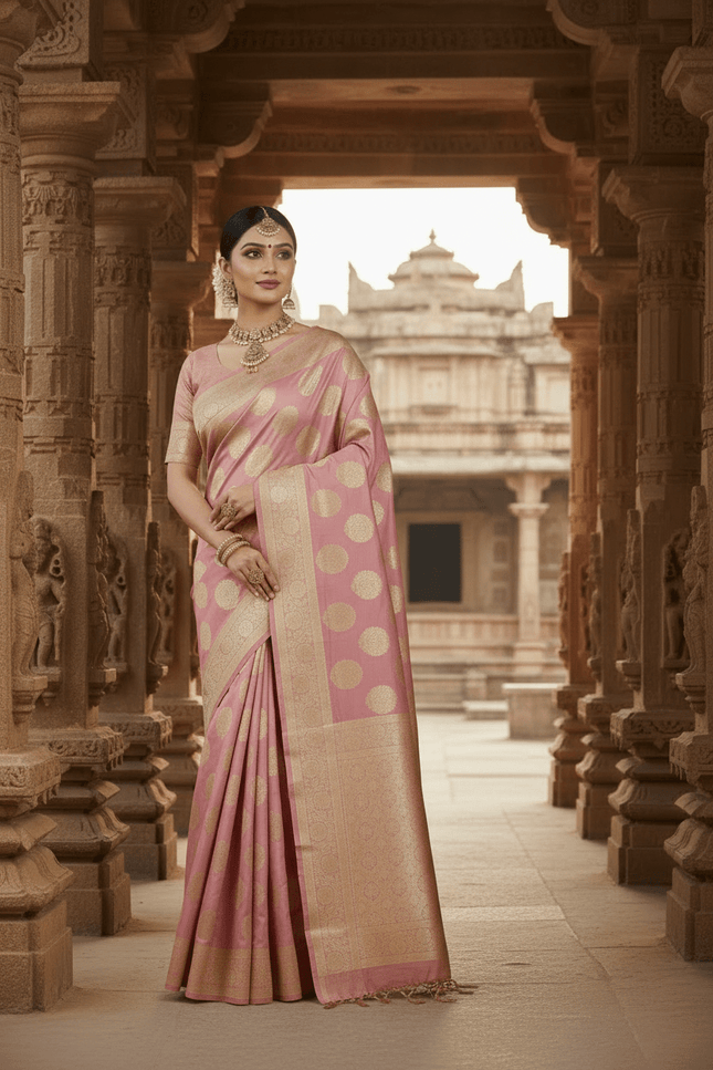 Exclusive Pure Banarasi Handloom Katan Silk Golden Zari Weaved Saree | Silkmark Certified - Rosepetals Luxe