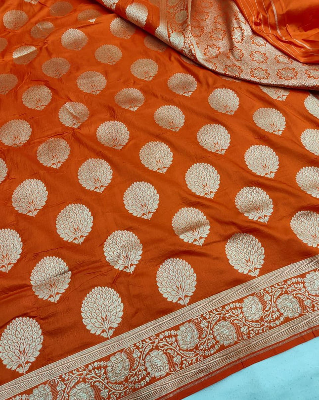 Exclusive Pure Banarasi Handloom Katan Silk Golden Zari Weaved Saree | Silkmark Certified - Rosepetals Luxe