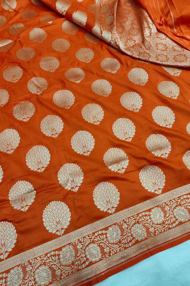 Exclusive Pure Banarasi Handloom Katan Silk Golden Zari Weaved Saree | Silkmark Certified - Rosepetals Luxe
