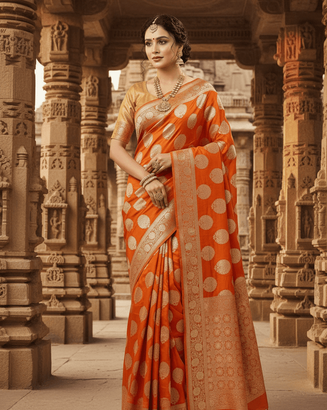 Exclusive Pure Banarasi Handloom Katan Silk Golden Zari Weaved Saree | Silkmark Certified - Rosepetals Luxe