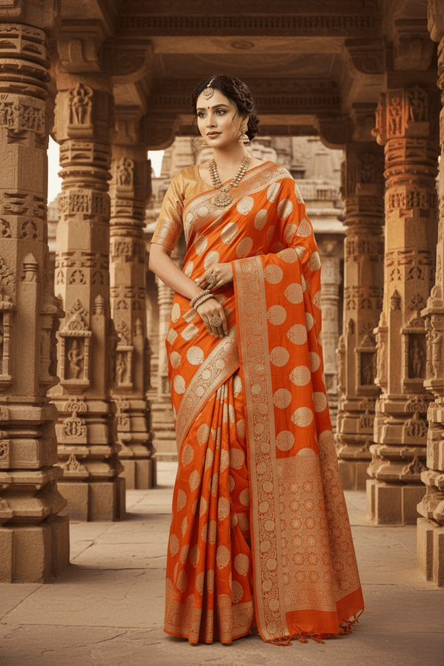 Exclusive Pure Banarasi Handloom Katan Silk Golden Zari Weaved Saree | Silkmark Certified - Rosepetals Luxe