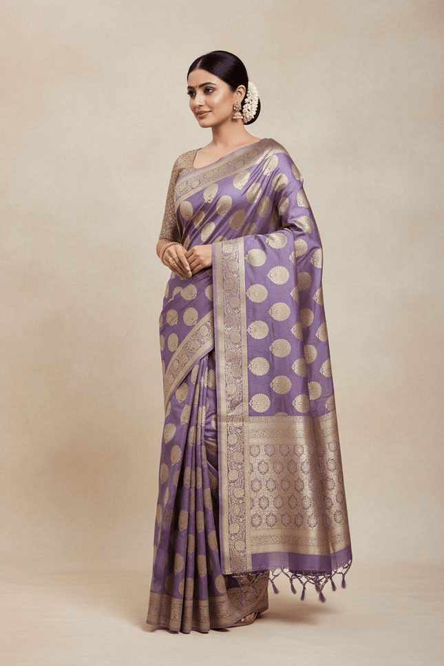 Exclusive Pure Banarasi Handloom Katan Silk Golden Zari Weaved Saree | Silkmark Certified - Rosepetals Luxe