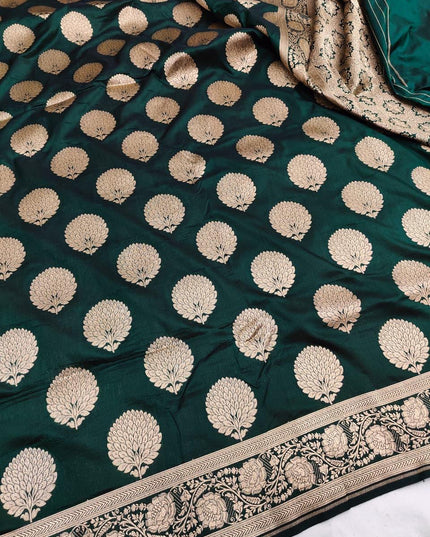 Exclusive Pure Banarasi Handloom Katan Silk Golden Zari Weaved Saree | Silkmark Certified - Rosepetals Luxe