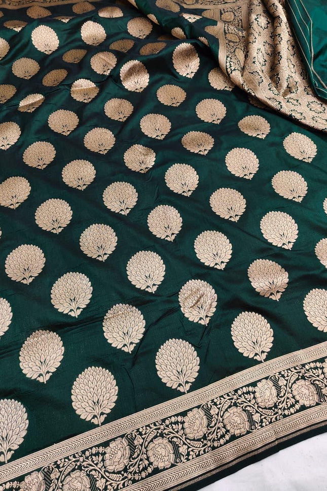 Exclusive Pure Banarasi Handloom Katan Silk Golden Zari Weaved Saree | Silkmark Certified - Rosepetals Luxe