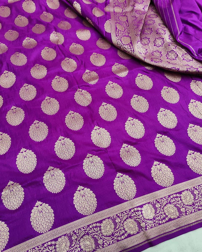 Exclusive Pure Banarasi Handloom Katan Silk Golden Zari Weaved Saree | Silkmark Certified - Rosepetals Luxe