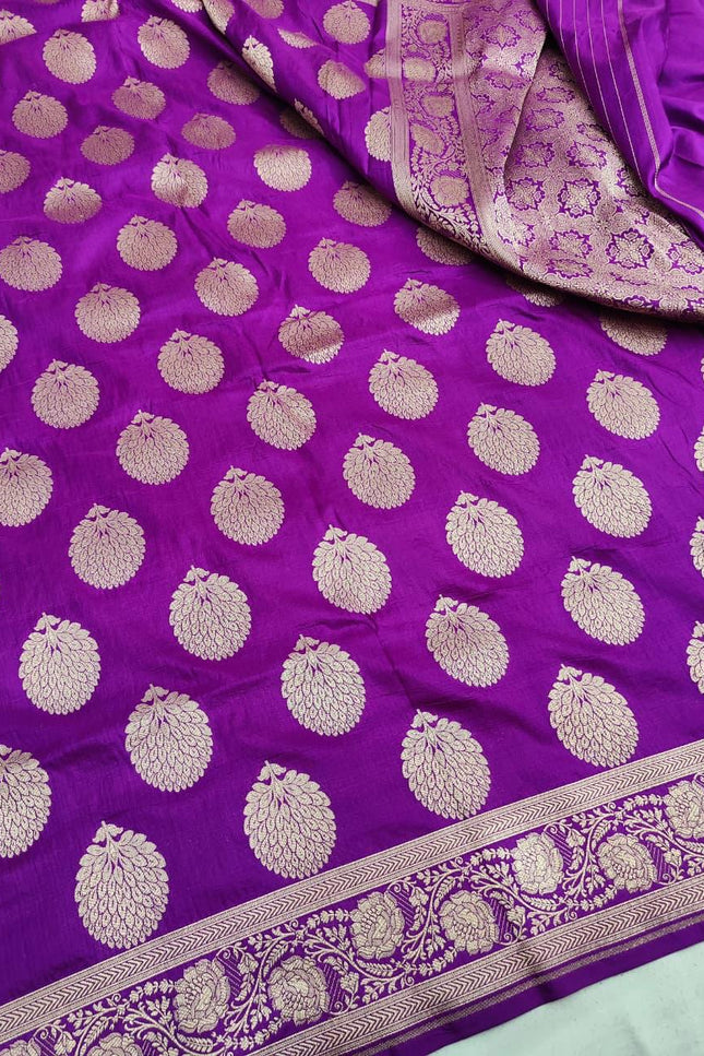 Exclusive Pure Banarasi Handloom Katan Silk Golden Zari Weaved Saree | Silkmark Certified - Rosepetals Luxe
