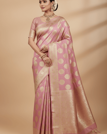 Exclusive Pure Banarasi Handloom Katan Silk Golden Zari Weaved Saree | Silkmark Certified - Rosepetals Luxe