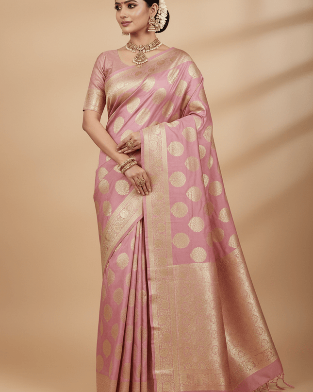 Exclusive Pure Banarasi Handloom Katan Silk Golden Zari Weaved Saree | Silkmark Certified - Rosepetals Luxe