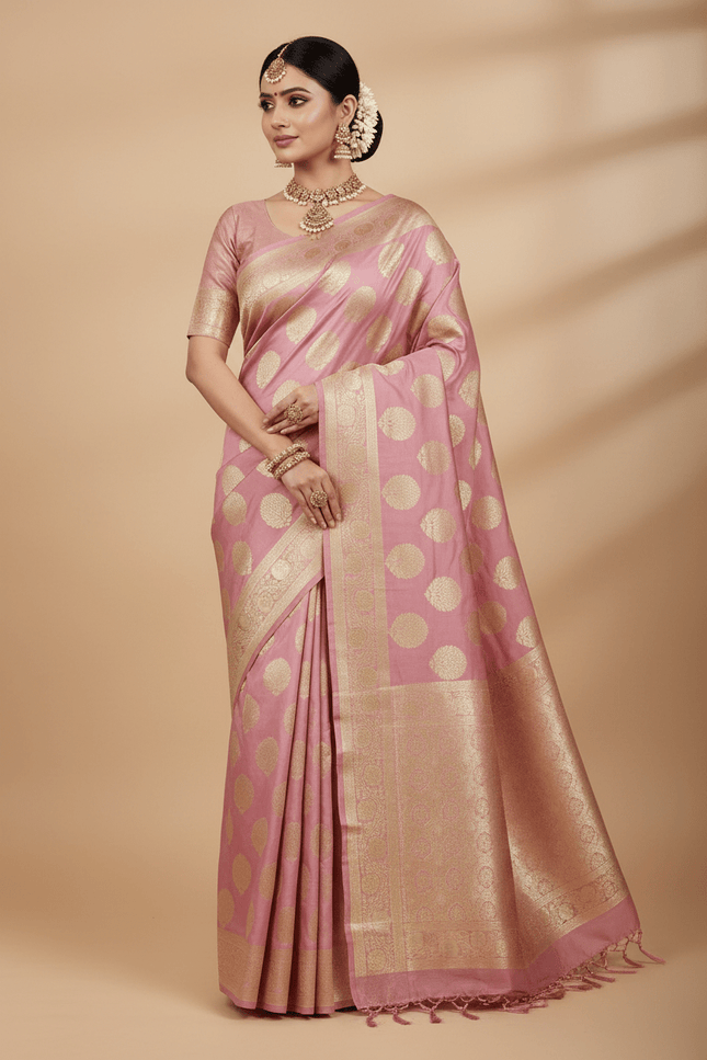 Exclusive Pure Banarasi Handloom Katan Silk Golden Zari Weaved Saree | Silkmark Certified - Rosepetals Luxe