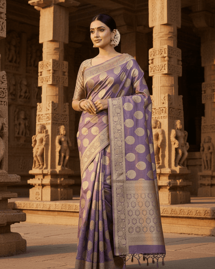 Exclusive Pure Banarasi Handloom Katan Silk Golden Zari Weaved Saree | Silkmark Certified - Rosepetals Luxe