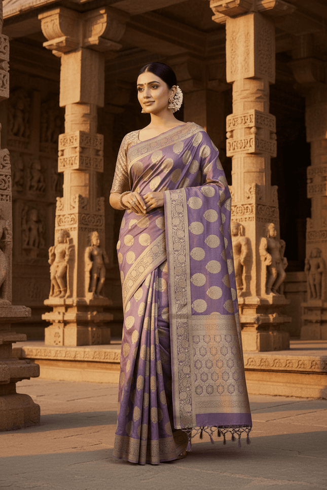 Exclusive Pure Banarasi Handloom Katan Silk Golden Zari Weaved Saree | Silkmark Certified - Rosepetals Luxe