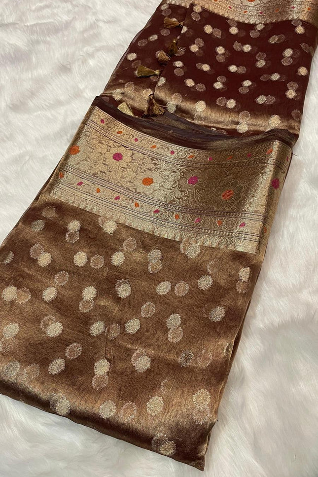 Exclusive Pure Tissue Silk Saree with Plain Blouse Piece - Rosepetals Luxe