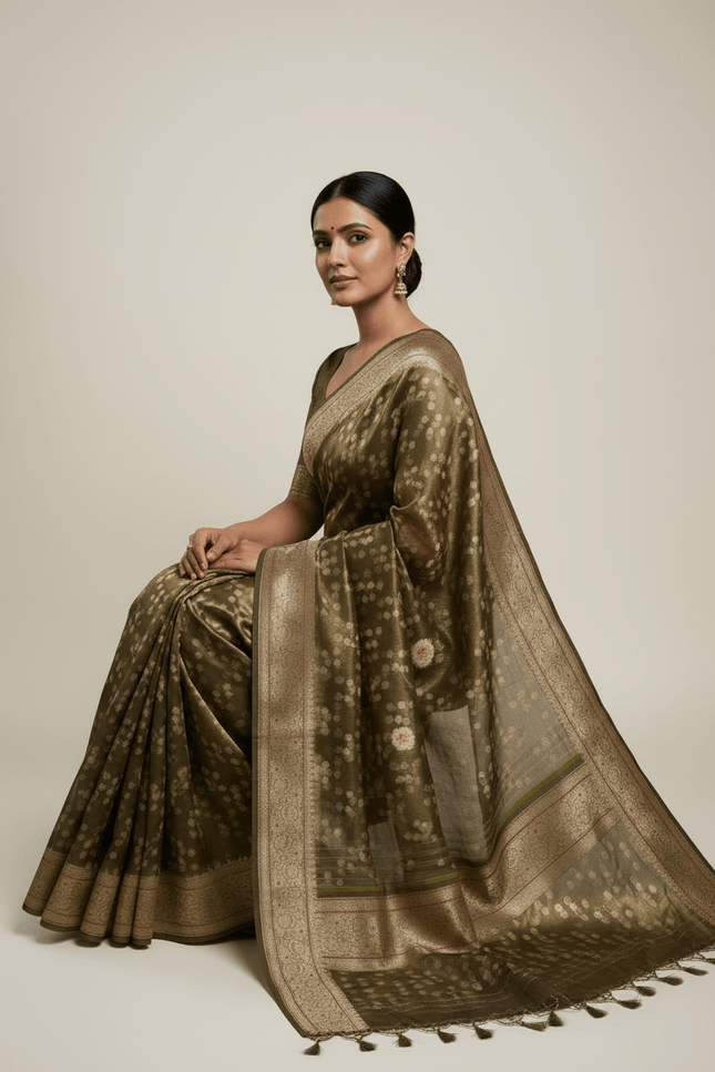 Exclusive Pure Tissue Silk Saree with Plain Blouse Piece - Rosepetals Luxe