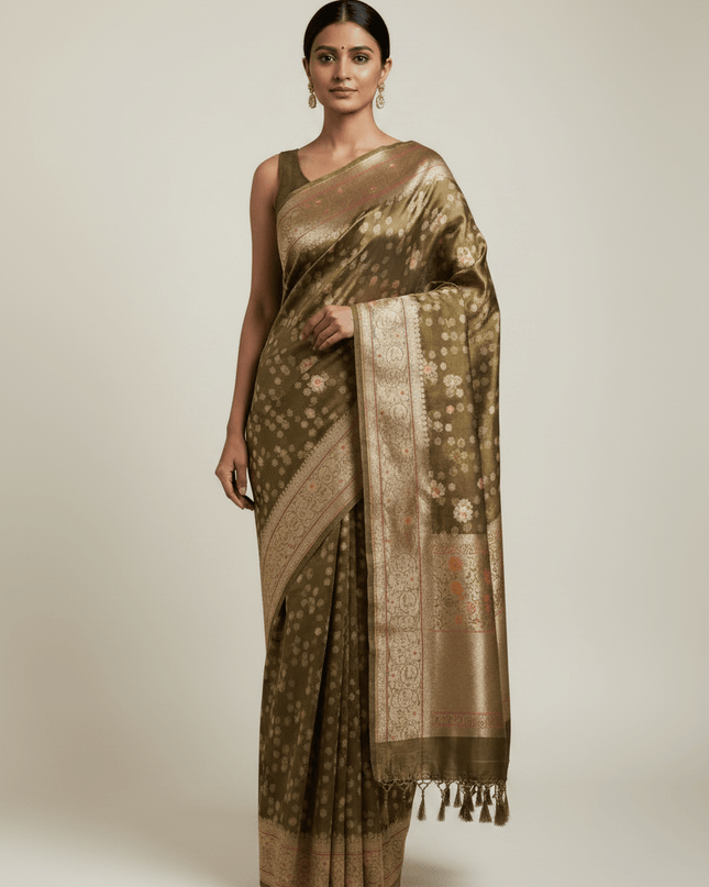 Exclusive Pure Tissue Silk Saree with Plain Blouse Piece - Rosepetals Luxe