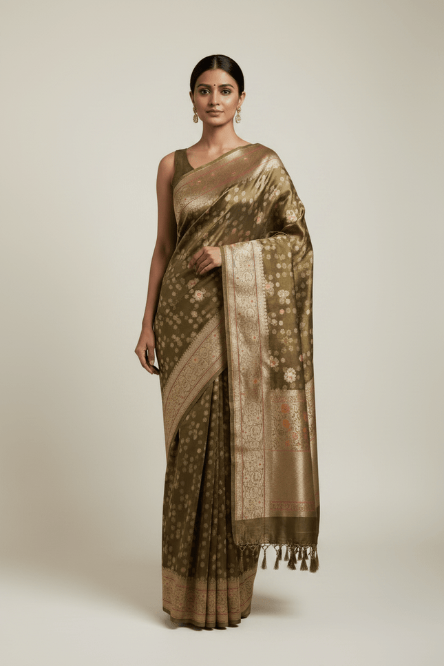 Exclusive Pure Tissue Silk Saree with Plain Blouse Piece - Rosepetals Luxe