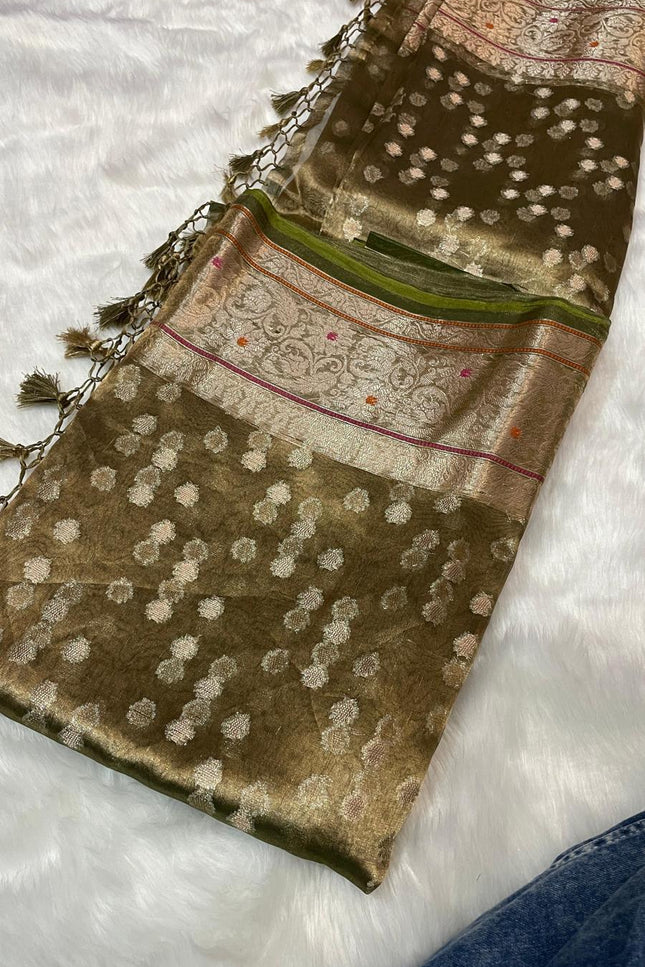 Exclusive Pure Tissue Silk Saree with Plain Blouse Piece - Rosepetals Luxe