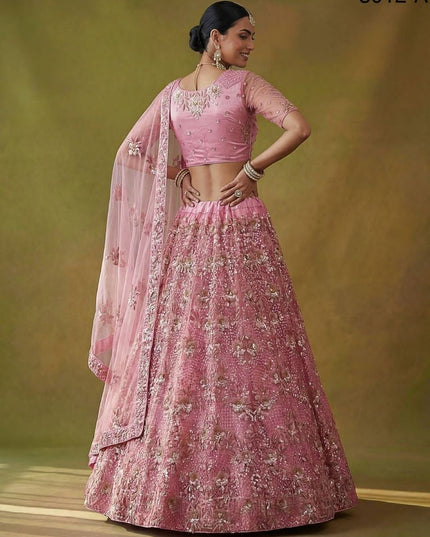 Fancy Flower Work Heavy Net Bridal Lehenga | Thread & Zari Work | Festive Wear - Rosepetals Luxe