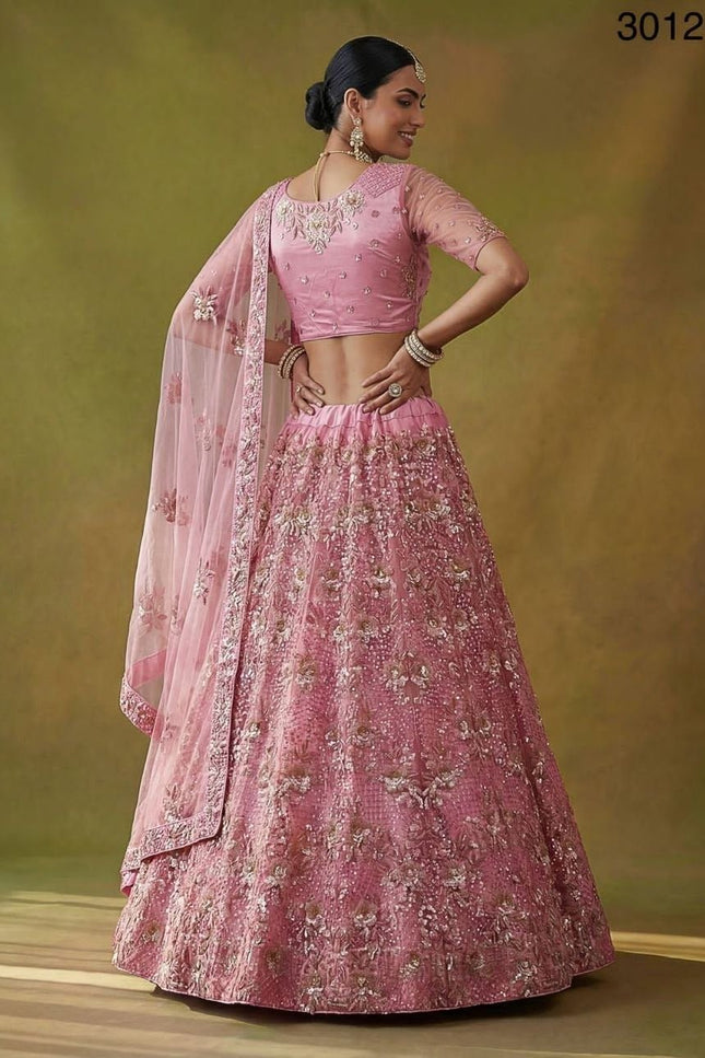 Fancy Flower Work Heavy Net Bridal Lehenga | Thread & Zari Work | Festive Wear - Rosepetals Luxe