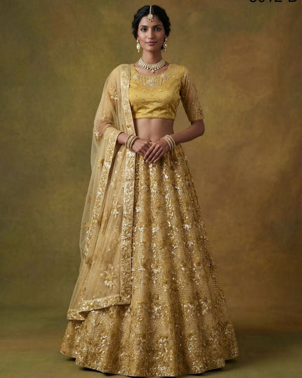 Fancy Flower Work Heavy Net Bridal Lehenga | Thread & Zari Work | Festive Wear - Rosepetals Luxe