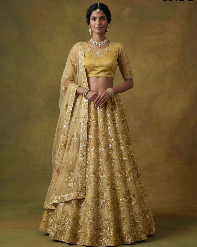 Fancy Flower Work Heavy Net Bridal Lehenga | Thread & Zari Work | Festive Wear - Rosepetals Luxe