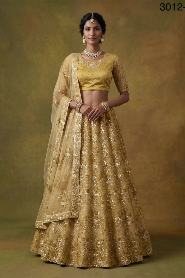 Fancy Flower Work Heavy Net Bridal Lehenga | Thread & Zari Work | Festive Wear - Rosepetals Luxe