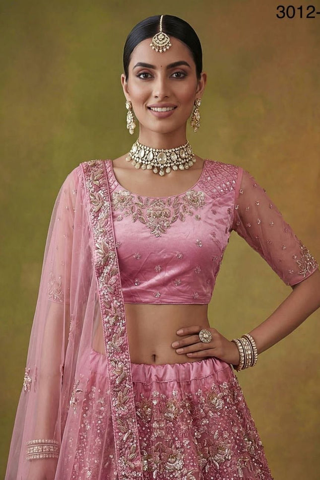 Fancy Flower Work Heavy Net Bridal Lehenga | Thread & Zari Work | Festive Wear - Rosepetals Luxe