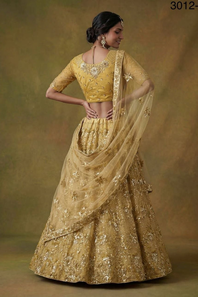 Fancy Flower Work Heavy Net Bridal Lehenga | Thread & Zari Work | Festive Wear - Rosepetals Luxe