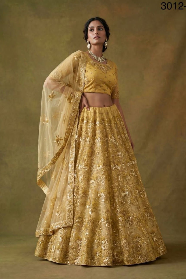 Fancy Flower Work Heavy Net Bridal Lehenga | Thread & Zari Work | Festive Wear - Rosepetals Luxe