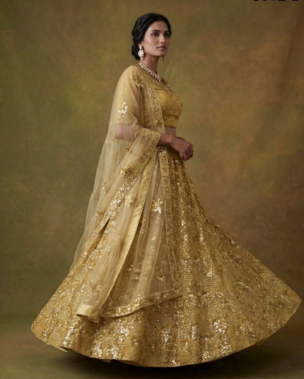 Fancy Flower Work Heavy Net Bridal Lehenga | Thread & Zari Work | Festive Wear - Rosepetals Luxe