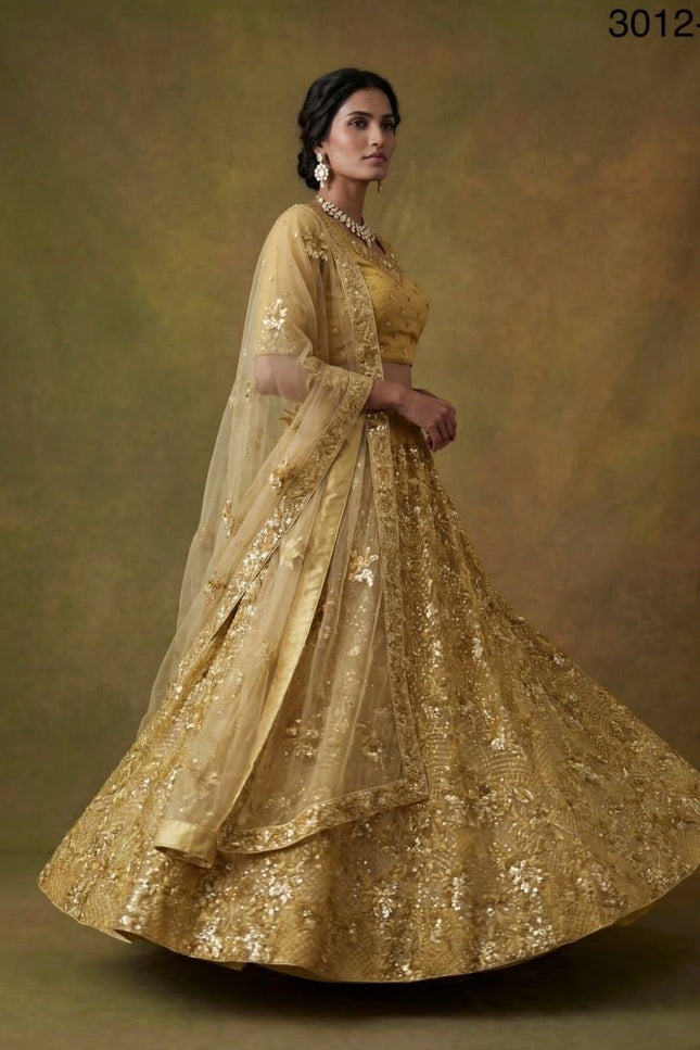 Fancy Flower Work Heavy Net Bridal Lehenga | Thread & Zari Work | Festive Wear - Rosepetals Luxe