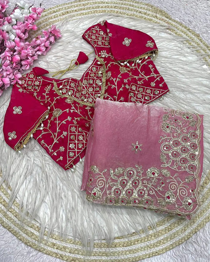 Fandy Satin Silk Saree | 3MM Sequins & Coding Embroidery | Cutwork Border | Stitched Blouse | 6 Colours - Rosepetals Luxe
